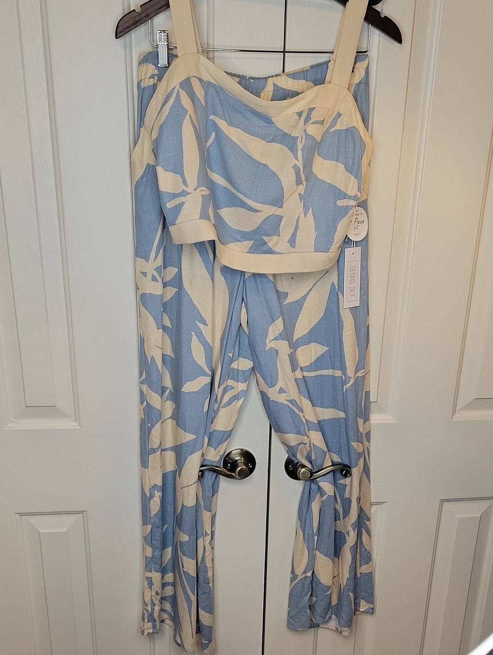 Sienna Sky Light Blue and Cream Wide-Leg Jumpsuit Set